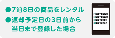 ●7泊8日の商品をレンタル ●返却予定日の3日前から当日まで登録した場合